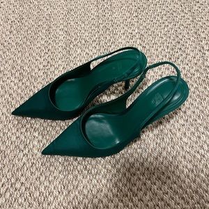 Zara Green Satin Slingbsck Stiletto Heels, size 8.5
